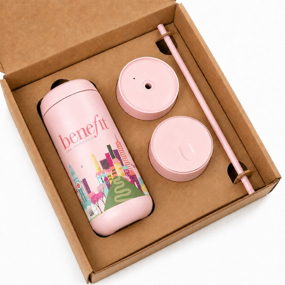 Pink Tumbler gift set with multiple lids with  wrap around print