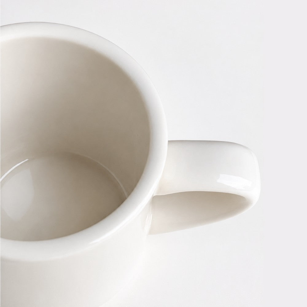 Close up of Just Bottle thick walled classic diner porcelain mug