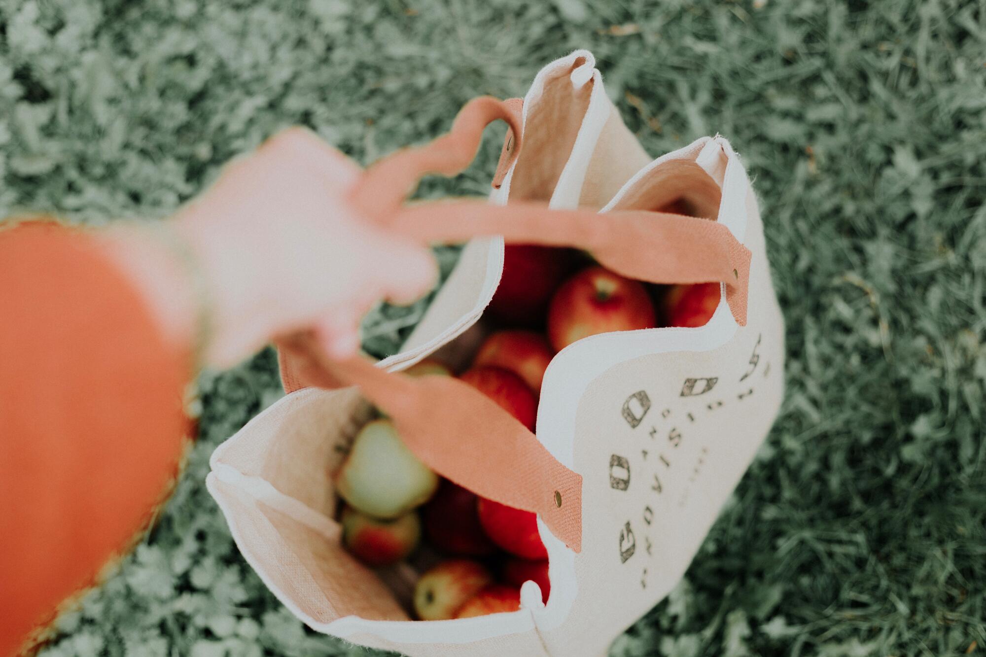fruit in canvas tote bag