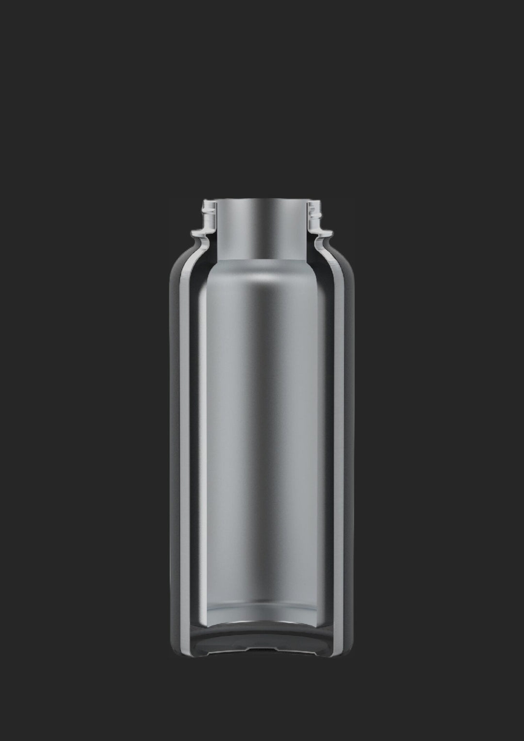 double wall vacuum insulated stainless steel bottle cut in half on a black background