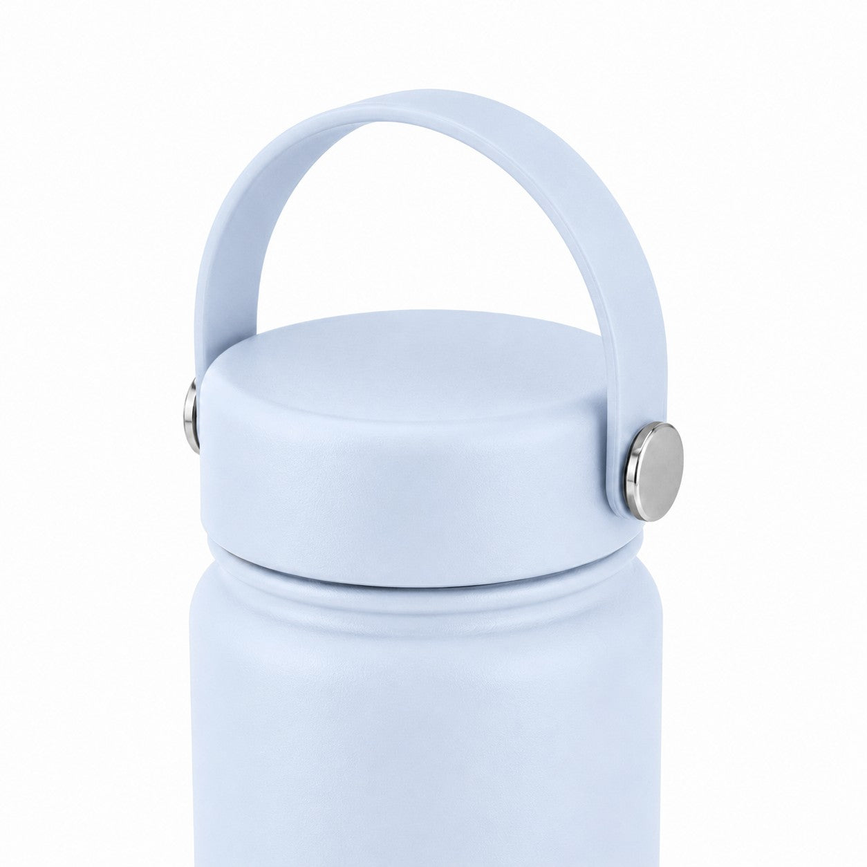 Close up of leakproof lid for stainless steel water bottle in light blue 