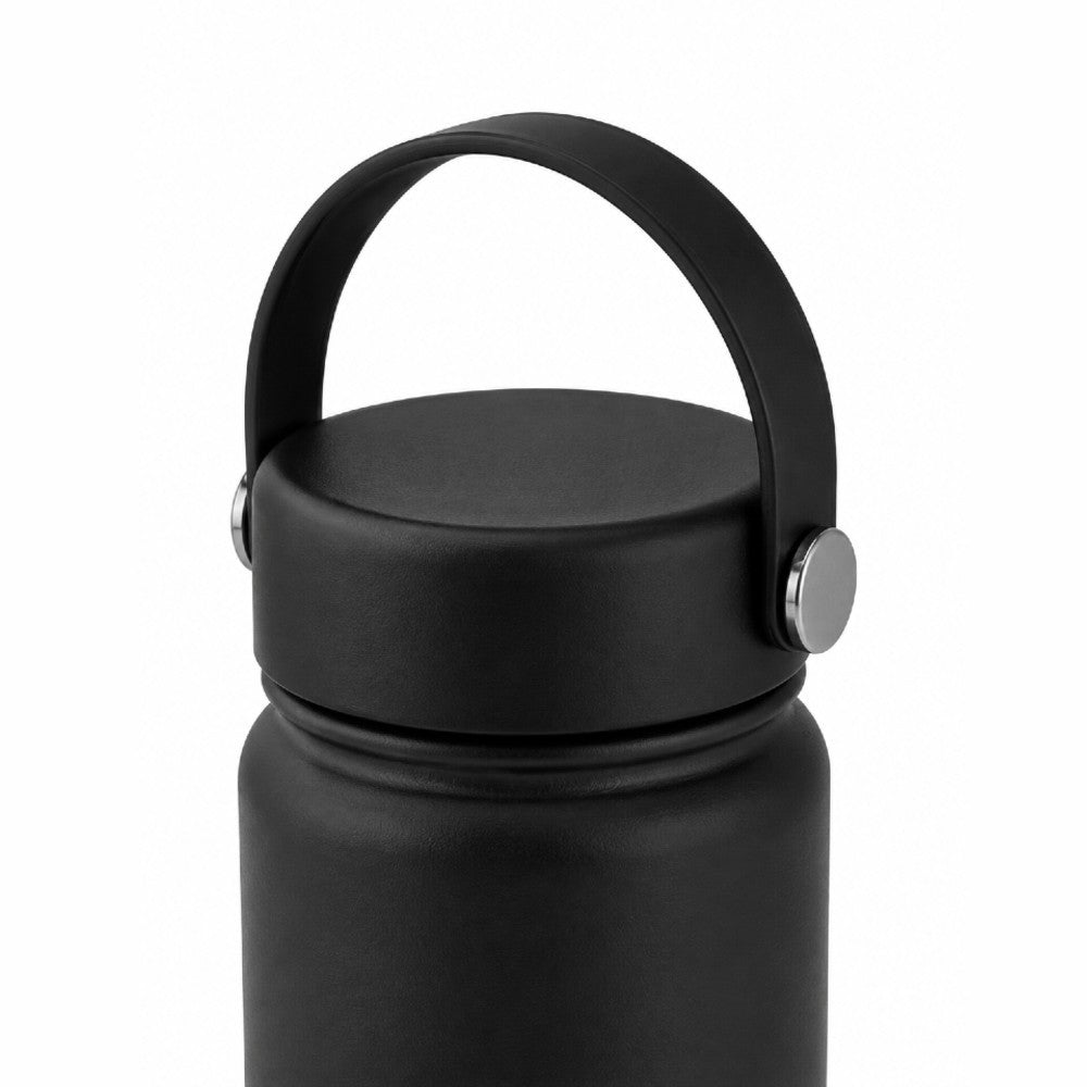 Close up of leakproof lid for stainless steel water bottle in black