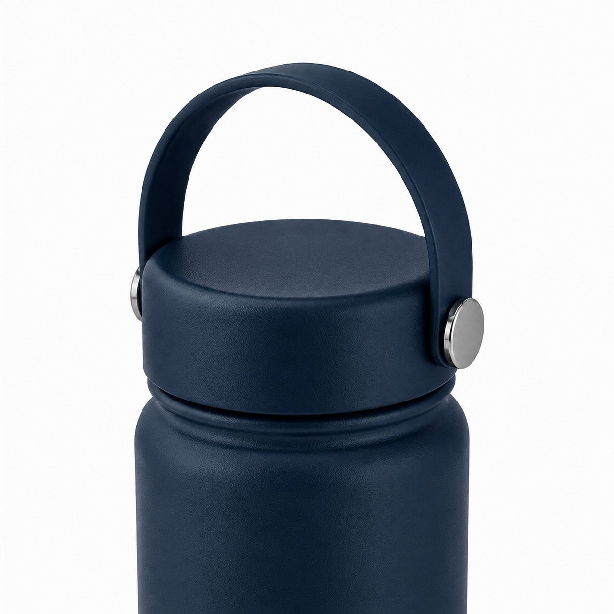 Close up of leakproof lid for stainless steel water bottle in dark blue 