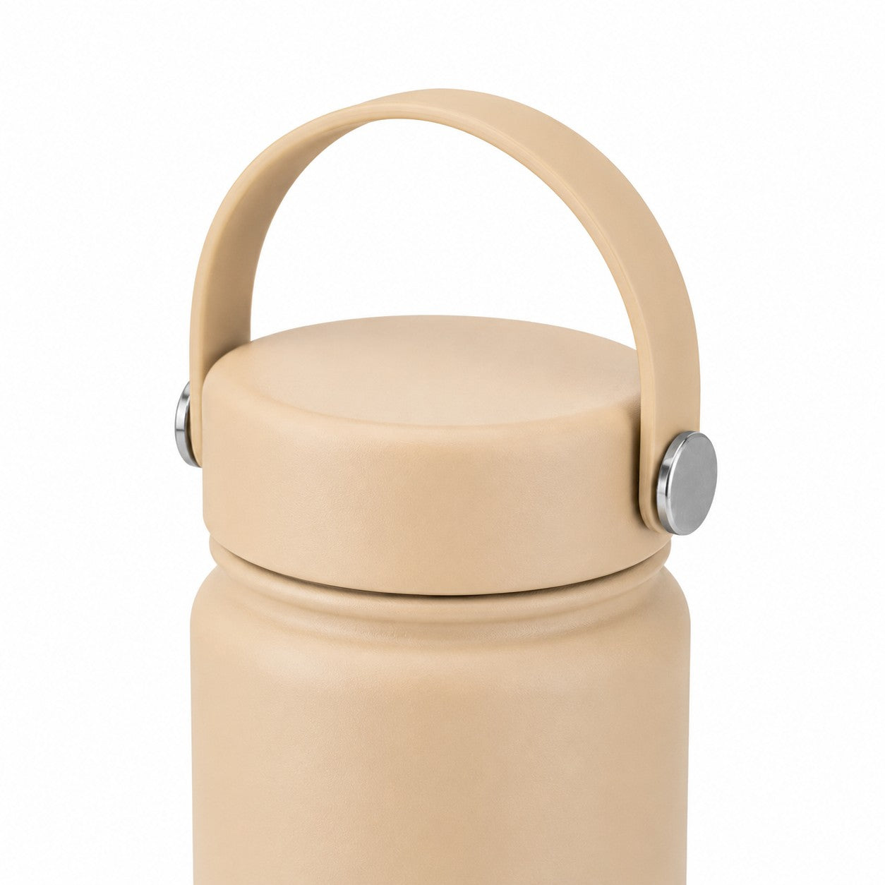 Close up of leakproof lid for stainless steel water bottle in beige 