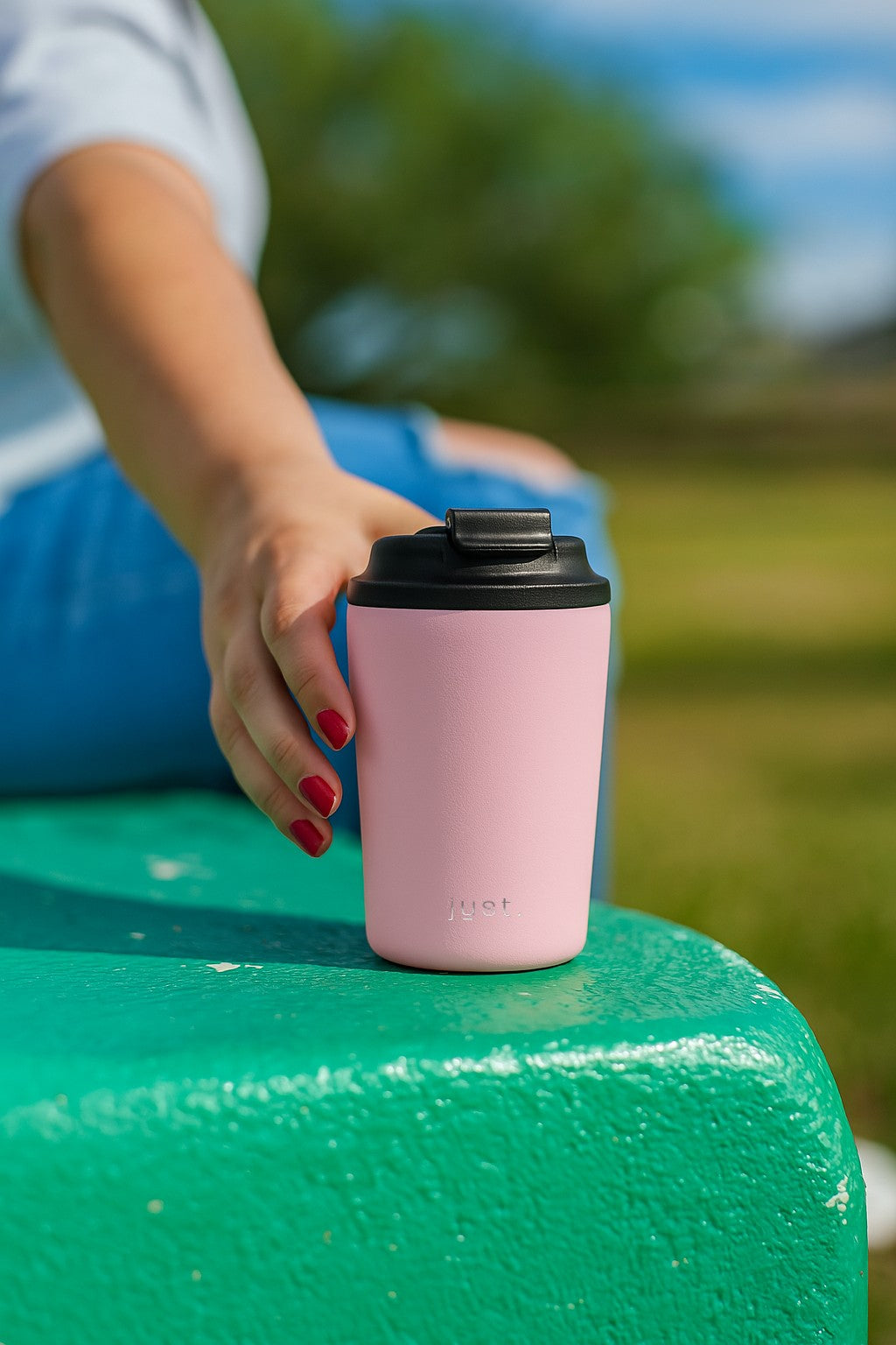 pink reusable coffee cup - fits in cup holder