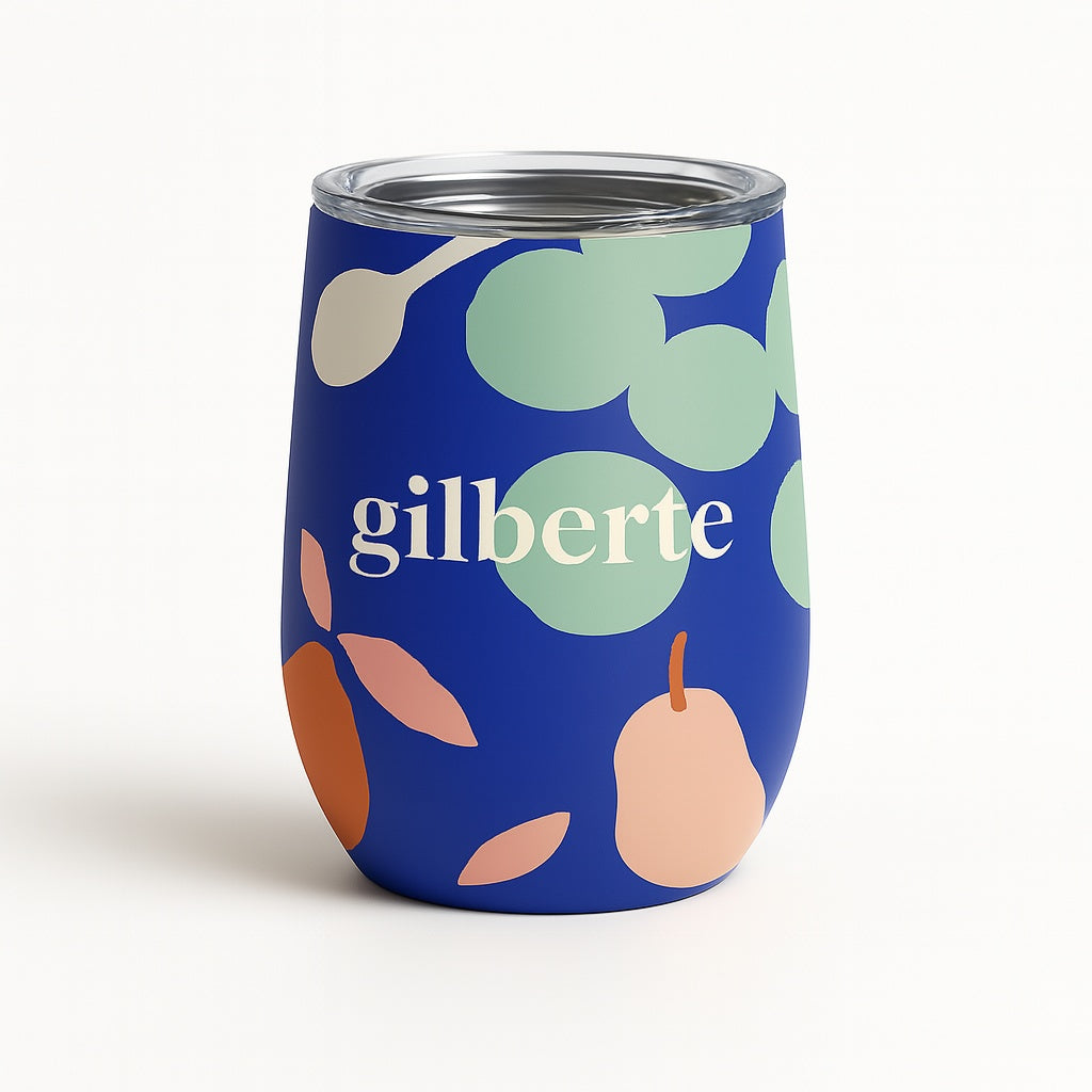 tumbler cup with company logo and custom Pantone colour matching on a white studio background
