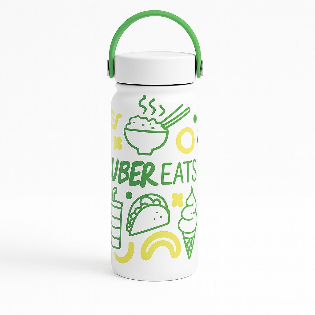custom reusable water bottle with business logo visual mockup