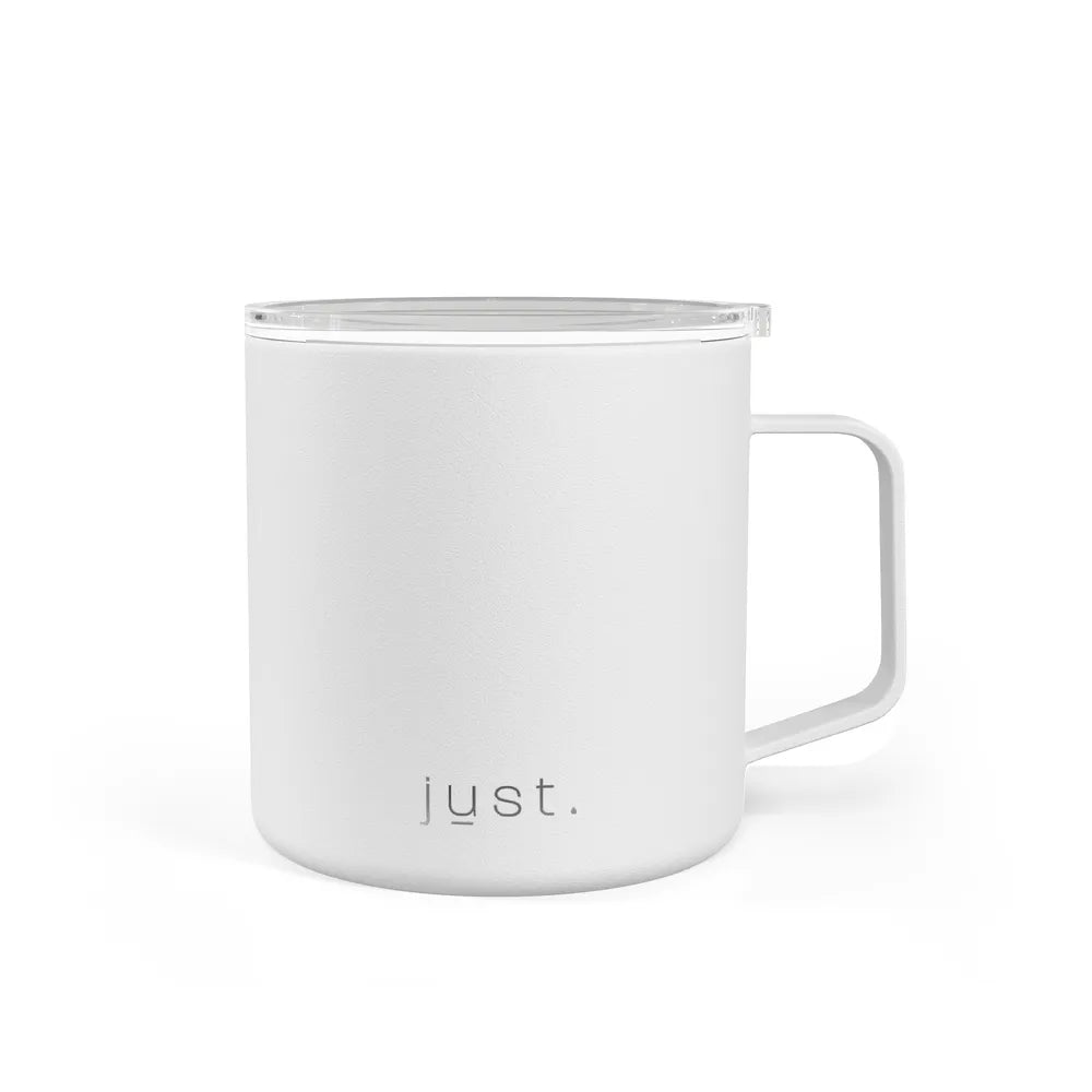 white reusable coffee mug