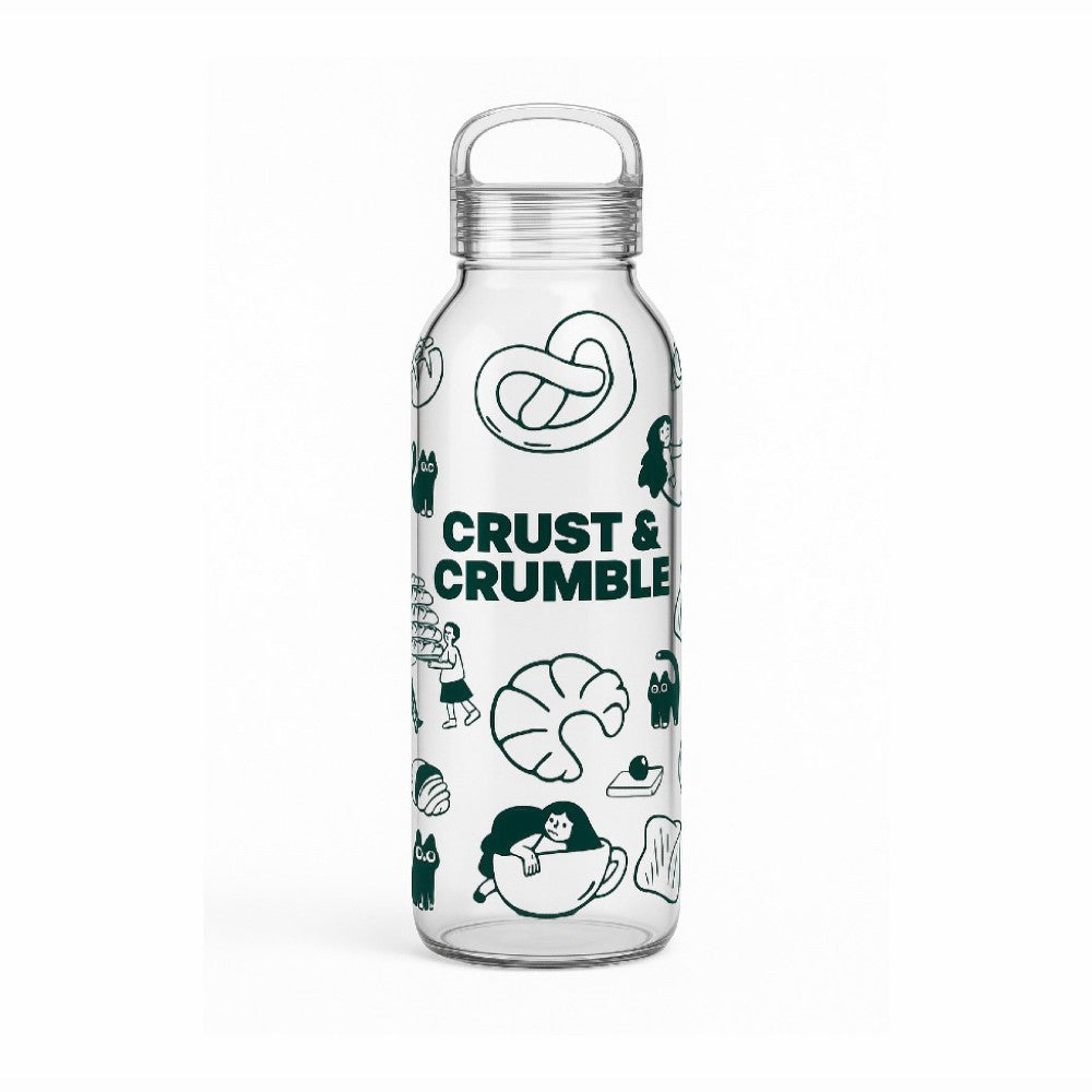 500ml / 16 oz Glass water bottle with company logo on a white studio background - Just Bottle Zen Glass Bottle
